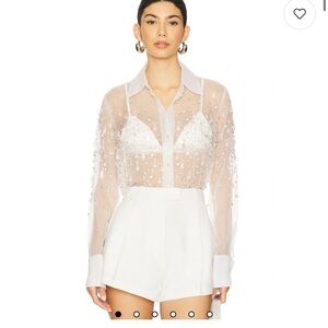 Retrofete Sheer White Embellished Blouse